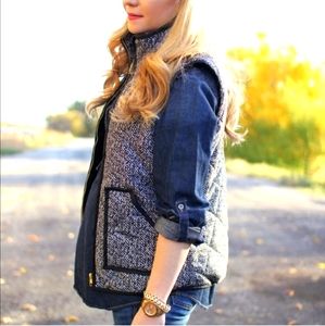 San Joy Black & White Herringbone Quilted Zip Vest